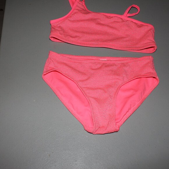 Pink & Silver 2 Pcs Justice Bikini Swimsuit Size 12 - Picture 1 of 11